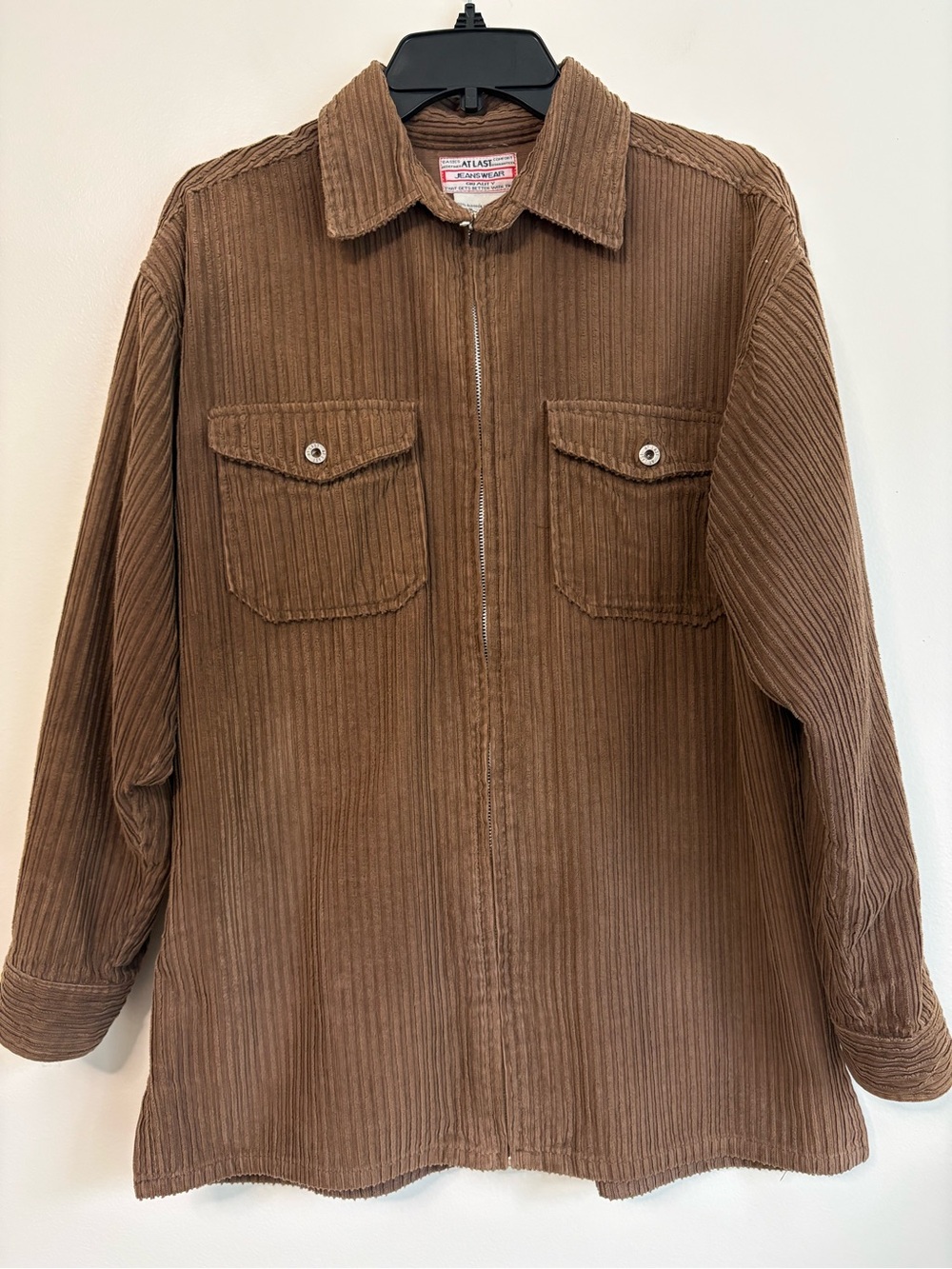 Vintage 90s/Y2K At Last Brown Ribbed Corduroy Shirt Jacket (Shacket) Sz M